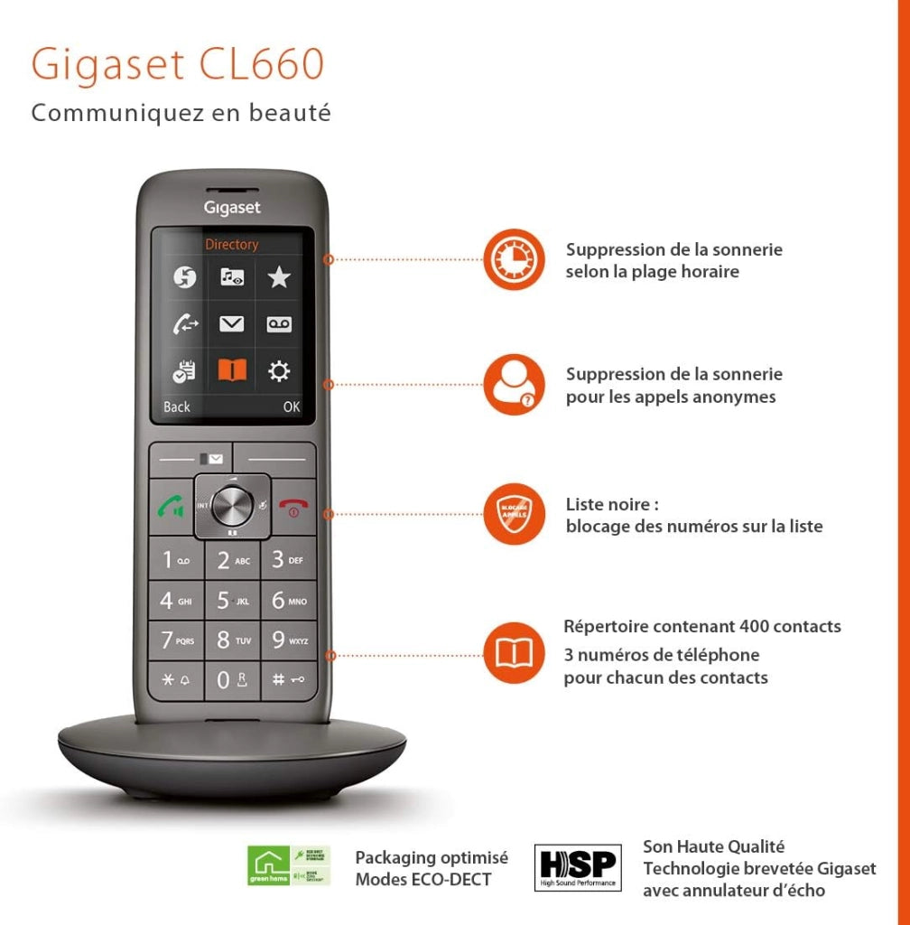 Gigaset CL660 Duo Analog/DECT telephone Identificatore di chiamata Grigio [Versione Francia]