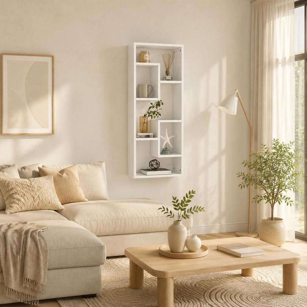 Wall Shelf White 36x16x90 Cm Wood Composite