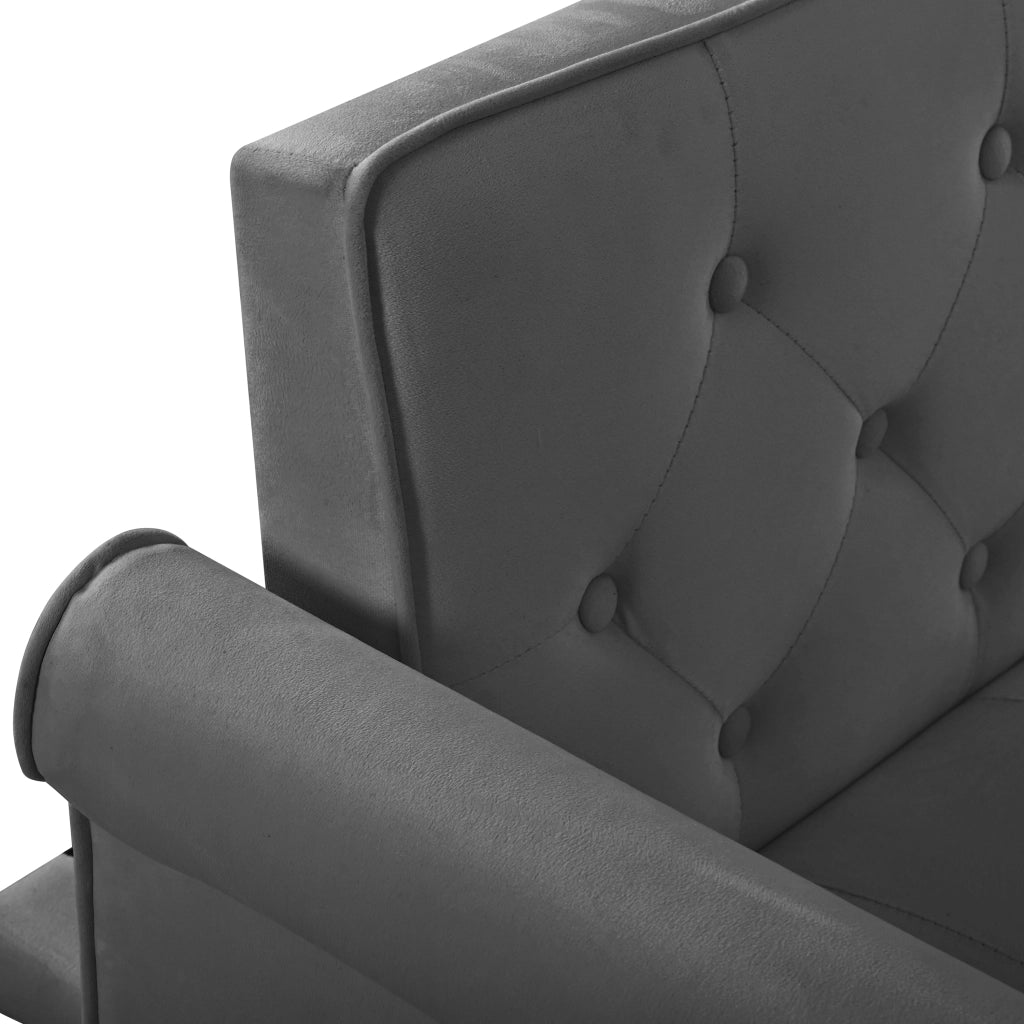 Divano letto 2 posti con schienali regolabili separatamente in 5 posizioni, velluto grigio 172 × 89 × 70 cm