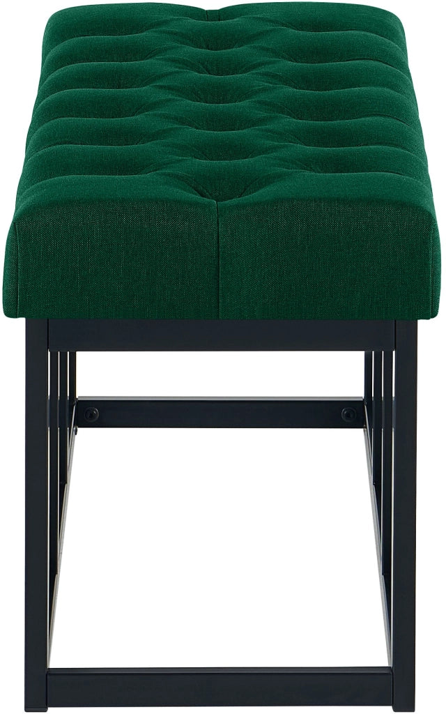Panca design AMUN in metallo nero opaco e tessuto verde,100 cm
