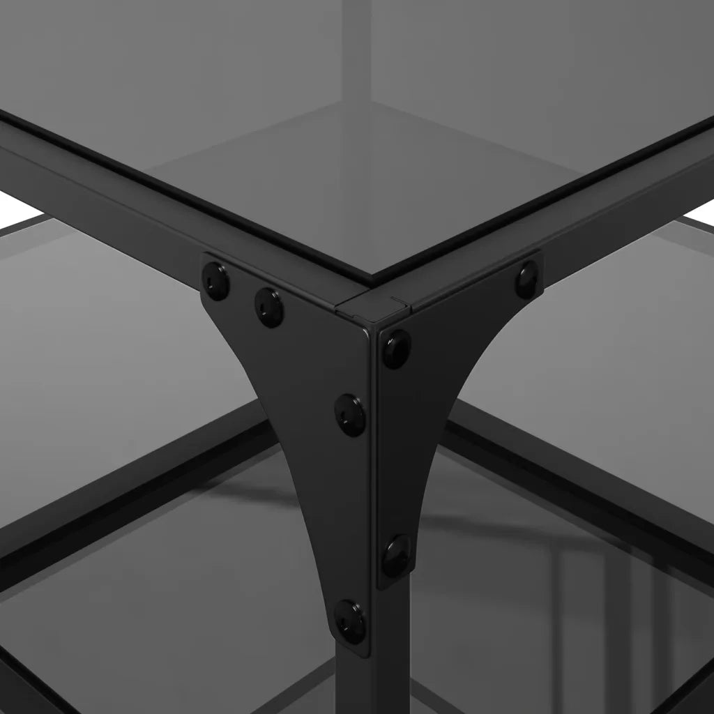 Tavolini da Salotto con Piano Vetro Nero 2pz 50x50x45cm Acciaio 846009