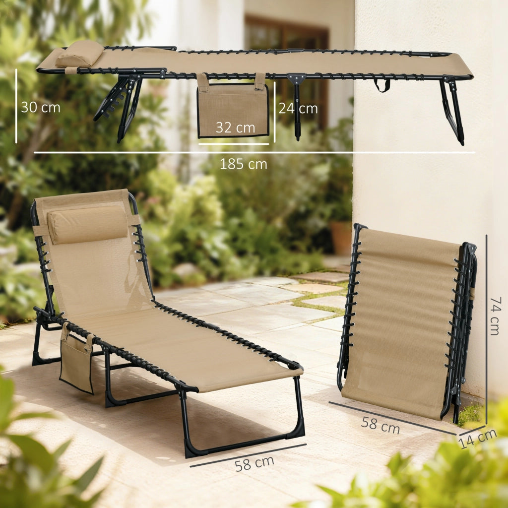 Sdraio da Giardino Pieghevole con Schienale Reclinabile su 5 Posizioni e Cuscino, 185x58x30cm, Beige