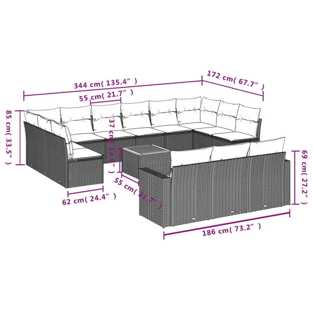 Set Divani da Giardino 14pz con Cuscini in Polyrattan Nero 3224362