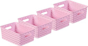 Set di Stoccaggio Rotan Effetto da 4 Cassetti Quadrati 4 Litri Rosa - Sala da Pranzo Bagno Utility