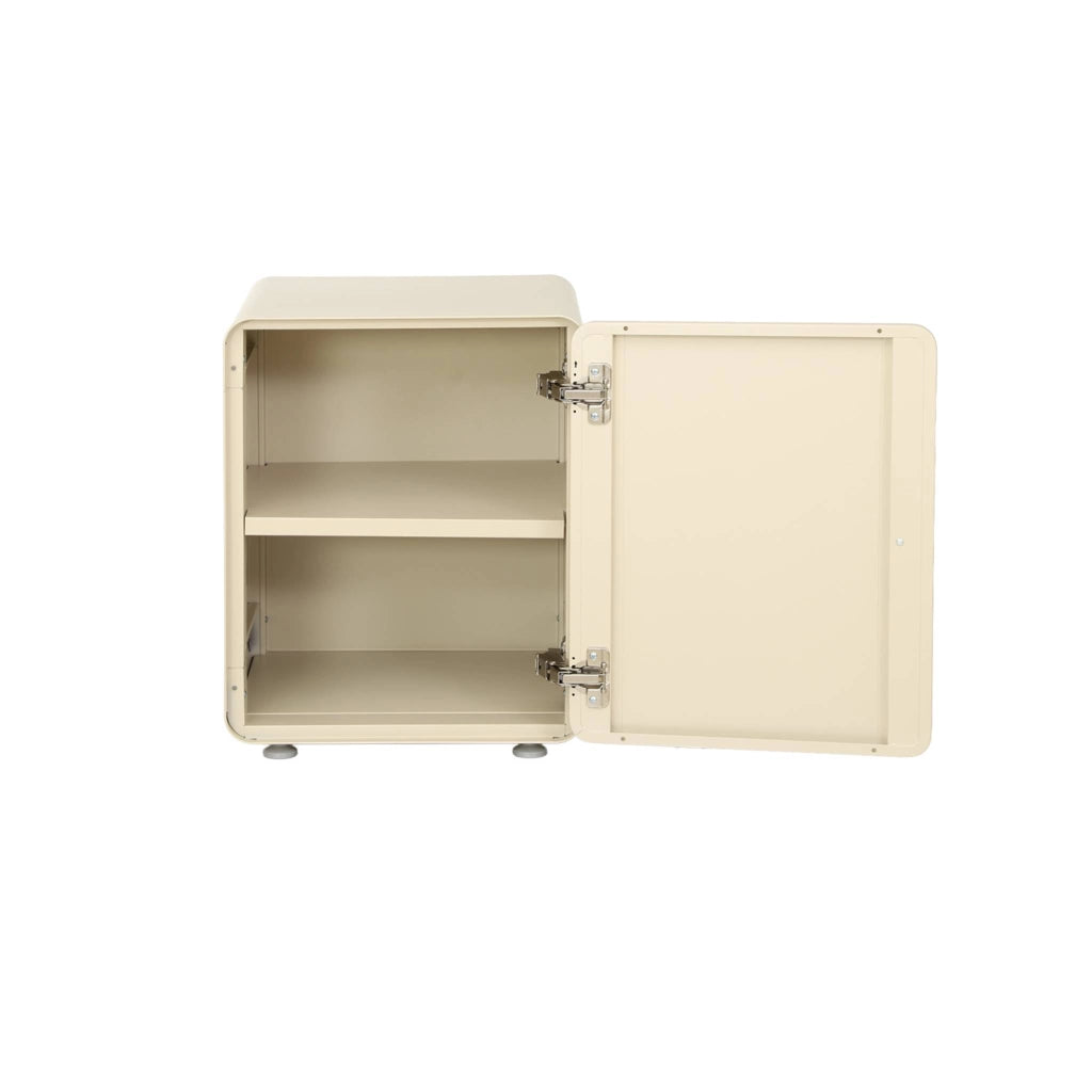 Comodino industriale in acciaio 1 anta, beige