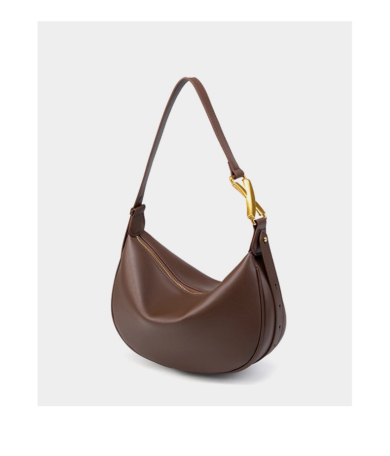 Borsa a tracolla da donna in vera pelle, colore marrone.