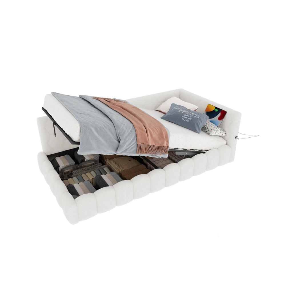 Letto 90x200 cm con contenitore; LED e USB