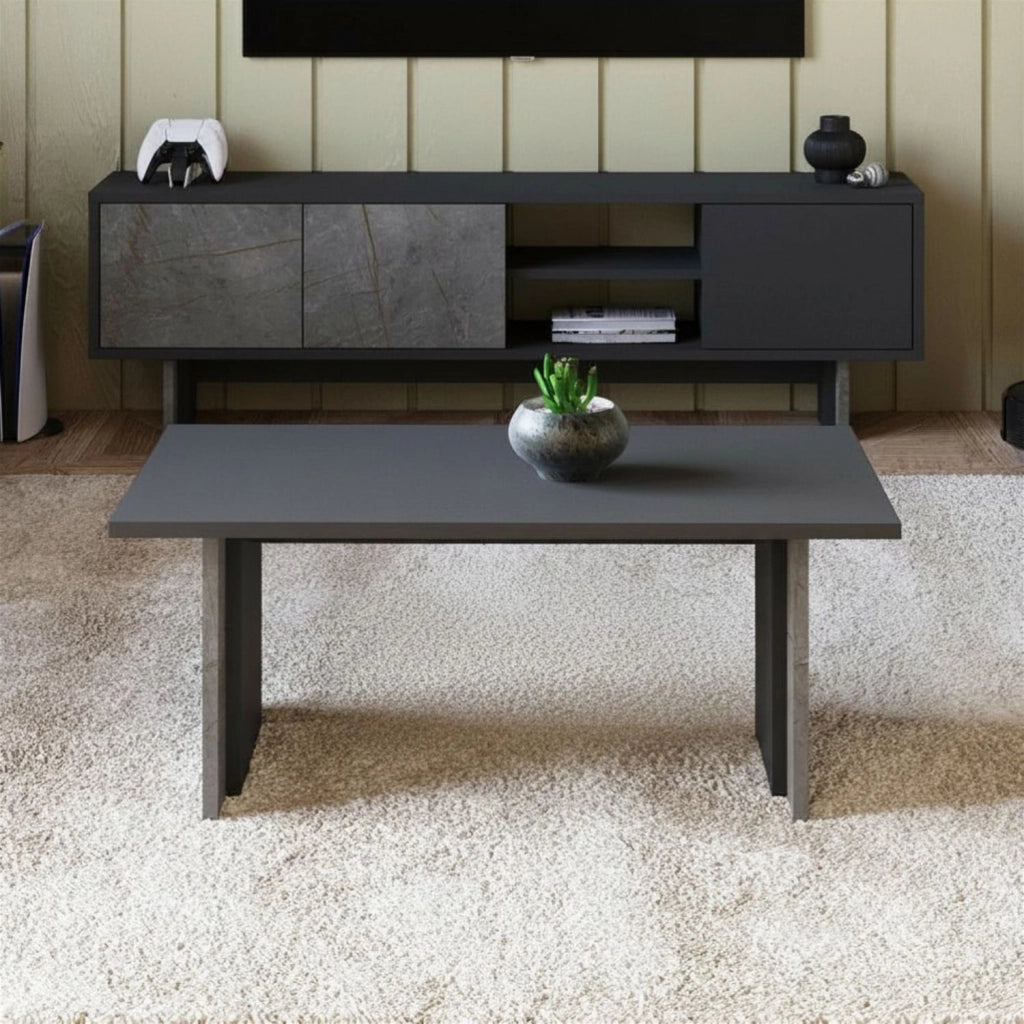 Tavolino in legno "Ravello" - 90 x 50 x 40 cm - Grigio antracite marmorizzato