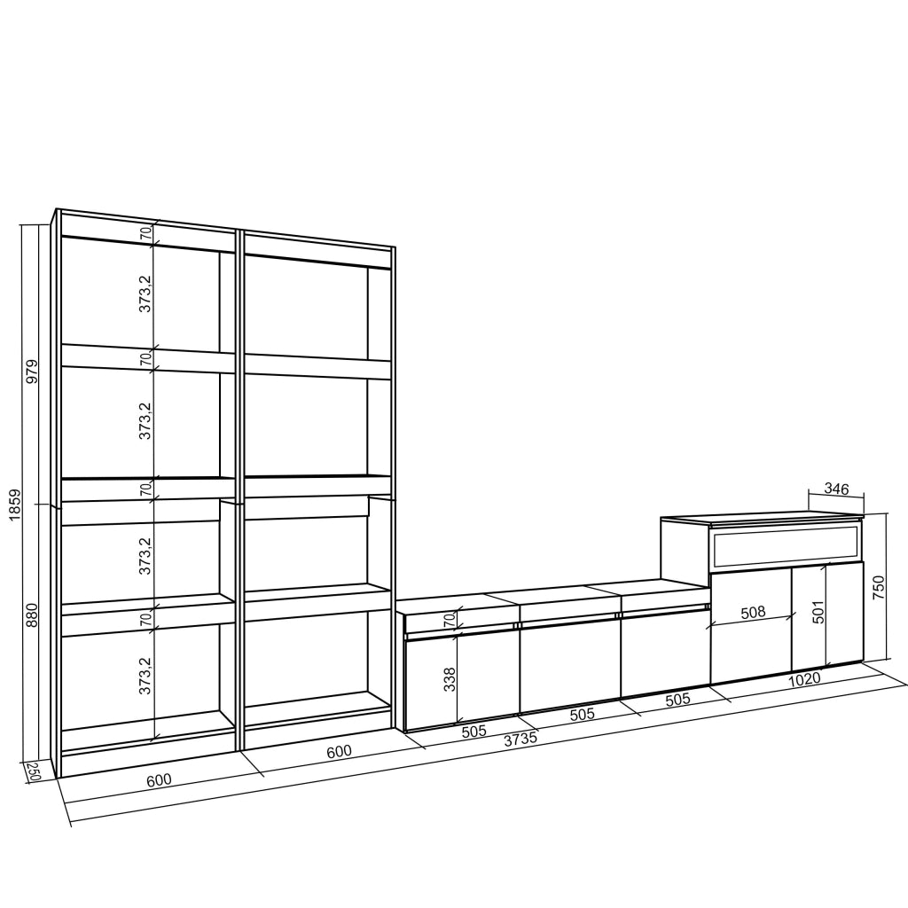 Mobile TV, Soggiorno, 370x35x186cm, Per TV fino a 65", Camino elettrico, grigio cemento RF3171