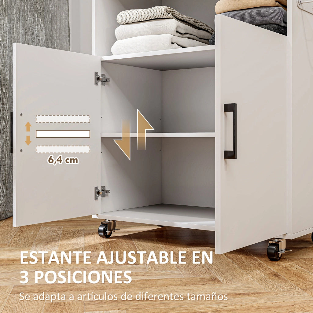 Mueble da Stiro con Ruote e Appendino ¨C Zephmum ¨C Bianco 125x43,5x102,5 cm