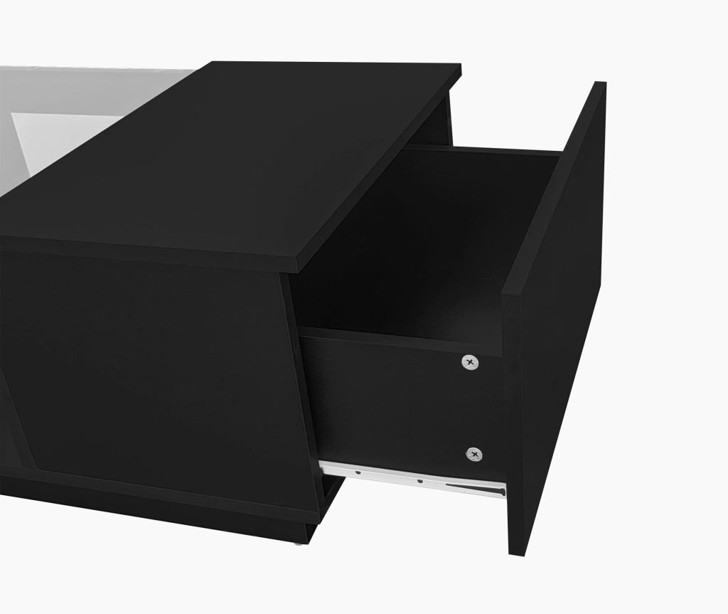 TAVOLO BASSO 100x50x35,5 cm Nero con LED, 2 cassetti e 1 vano aperto