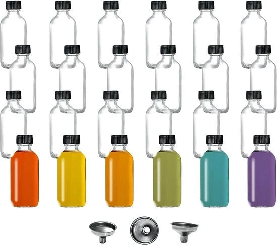 Set di 12 mini flaconi in vetro con 2 oz e beccuccio, fiale rotonde con dosatore trasparente, ideale per olii essenziali, gocce di zenzero, whisky e altro
