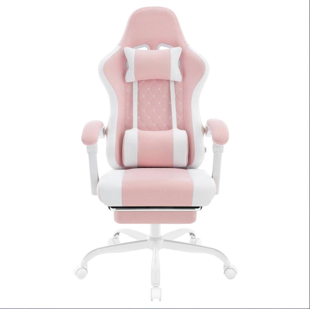Sedia gaming ergonomica con massaggio rosa e bianca