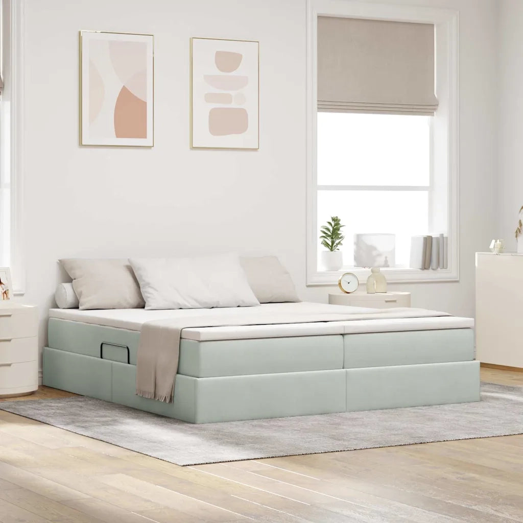 Letto con contenitore e materasso Grigio chiaro 200 x 200 cm 3370367