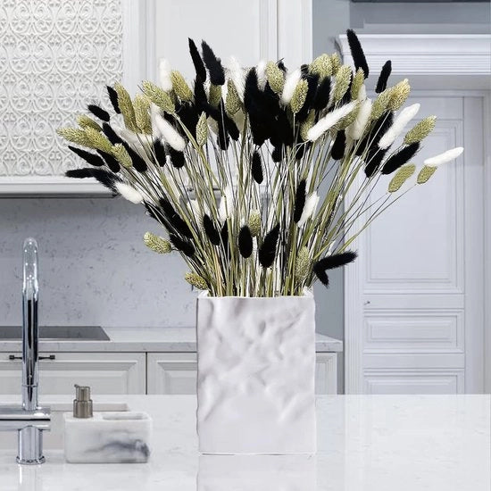 Pacchetto di 120 Pampas di graminacee essiccate, Boccia di fiori essiccati, Decorazione naturale, Pampas nero bianco, Decorazione di fiori essiccati per la tavola boho.