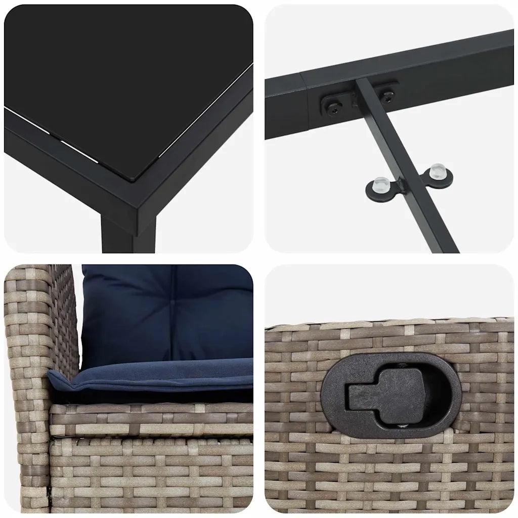 Set da Pranzo per Giardino 7 pcs Grigio e Nero Rattan