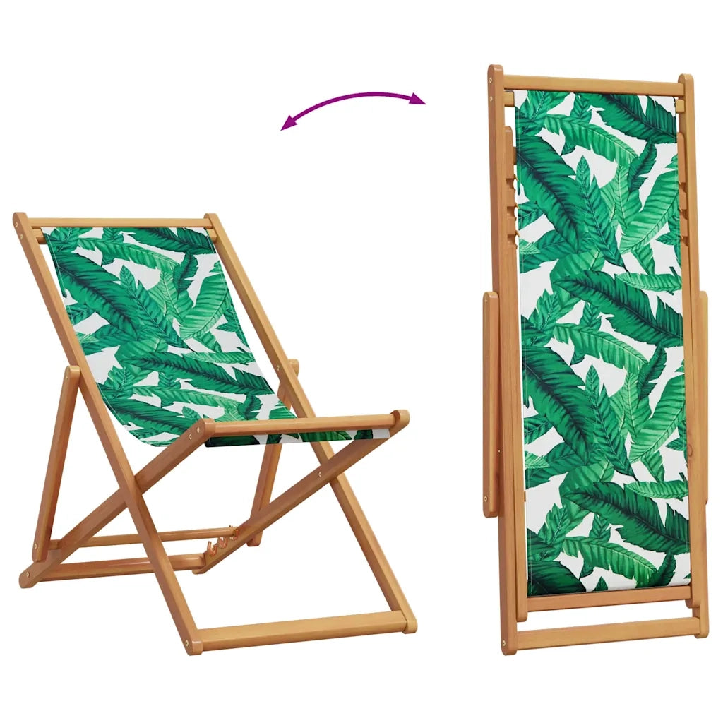 Sedia da Giardino | Sedia da Spiaggia Pieghevole Foglie Legno Eucalipto e Tessuto