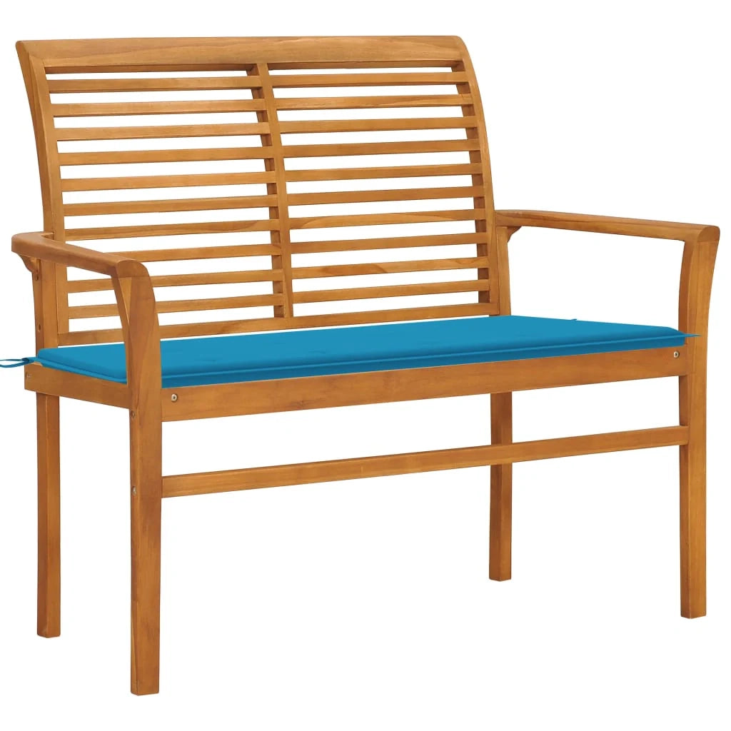Panca da giardino mobili da esterno per patio terrazza con cuscino blu 112 x 55 x 94 cm legno massello di teak 02_0011480