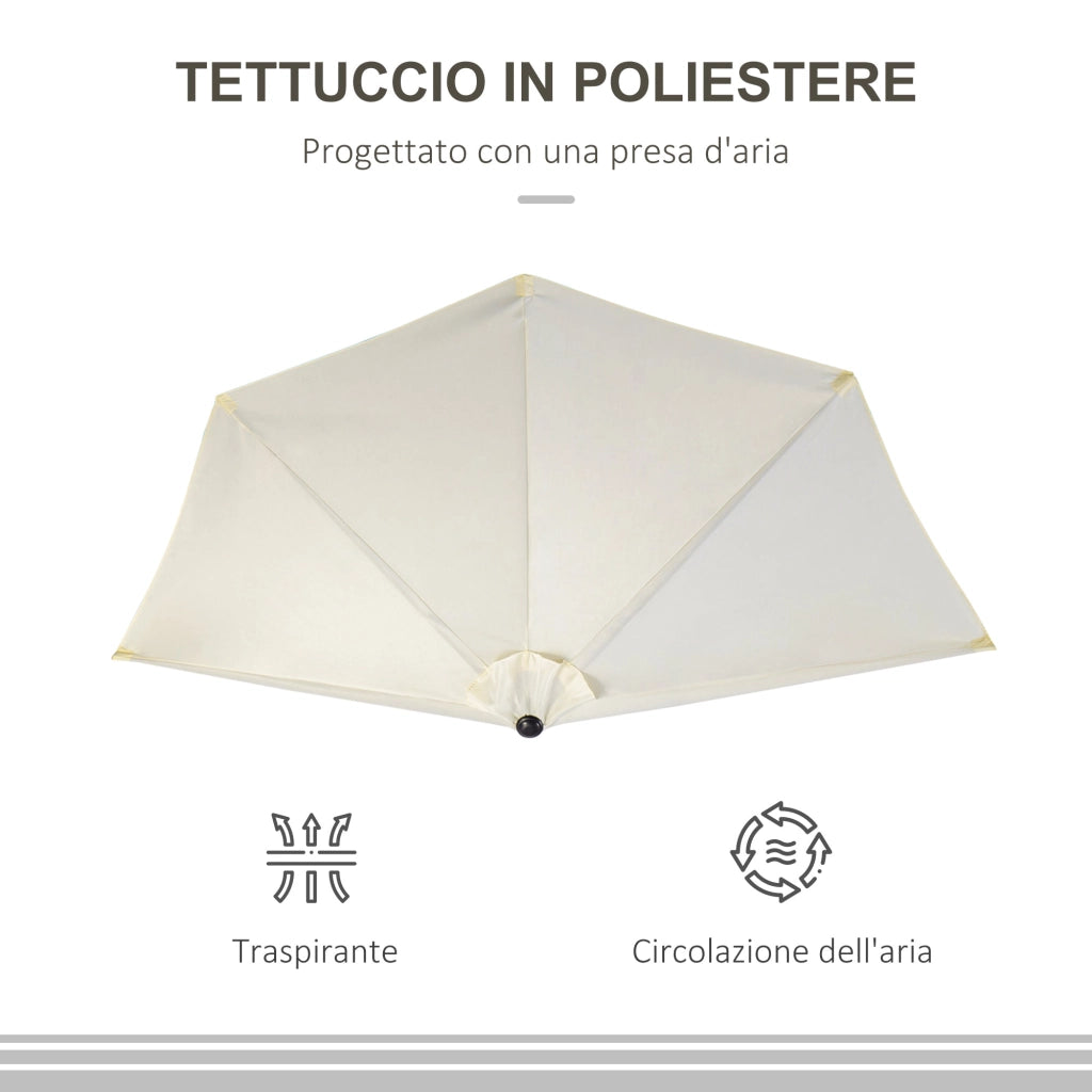 Ombrellone da Terrazza 260x135 cm a Mezzaluna con Apertura a Manovella Beige