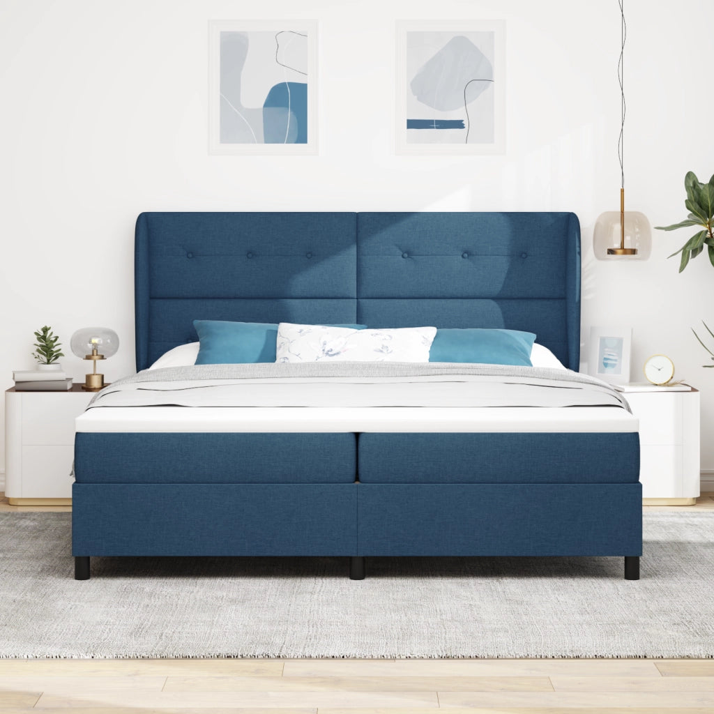 Letto Box Spring con Materasso, Blu, 200x200 cm, Tessuto