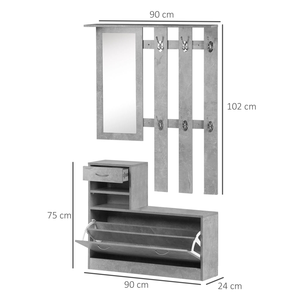 Mobile Ingresso Appendiabiti con Scarpiera e Specchio ¨C Zephmum ¨C Grigio Cemento