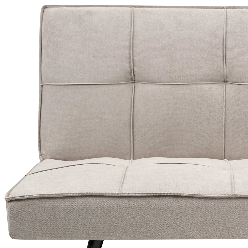 Divano letto in tessuto beige a 3 posti con imbottitura trapuntata Letto per ospiti senza braccioli con chiusura a scatto