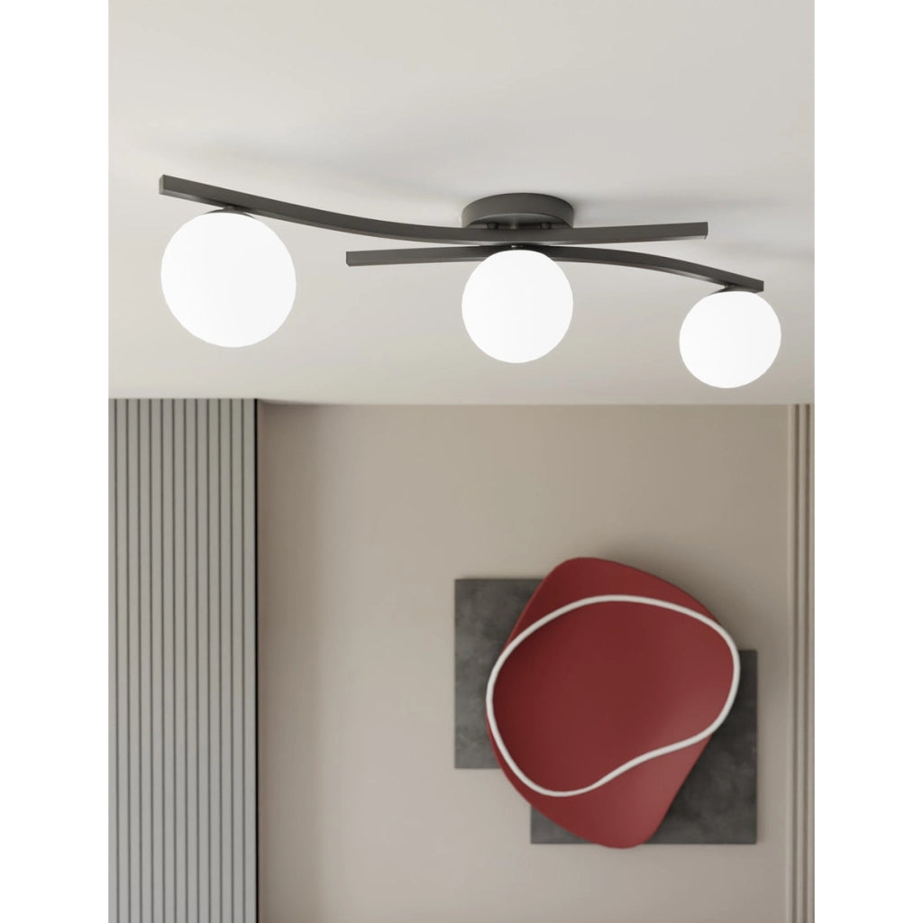 Lampada a sospensione Opus in acciaio nero opaco e vetro opalino