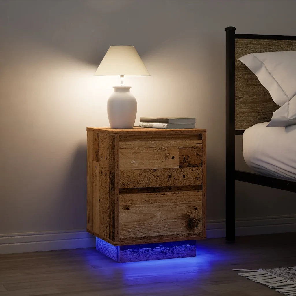 Set di 2 Comodini | Armadio da Notte | Mobiletto da notte con Luci a LED Legno Antico 38x34x50 cm