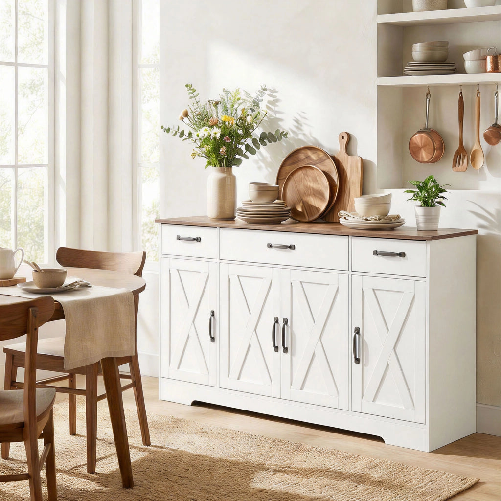 Credenza con 4 ante e 3 cassetti ¨C zephmum ¨C bianco, legno, 60x40x