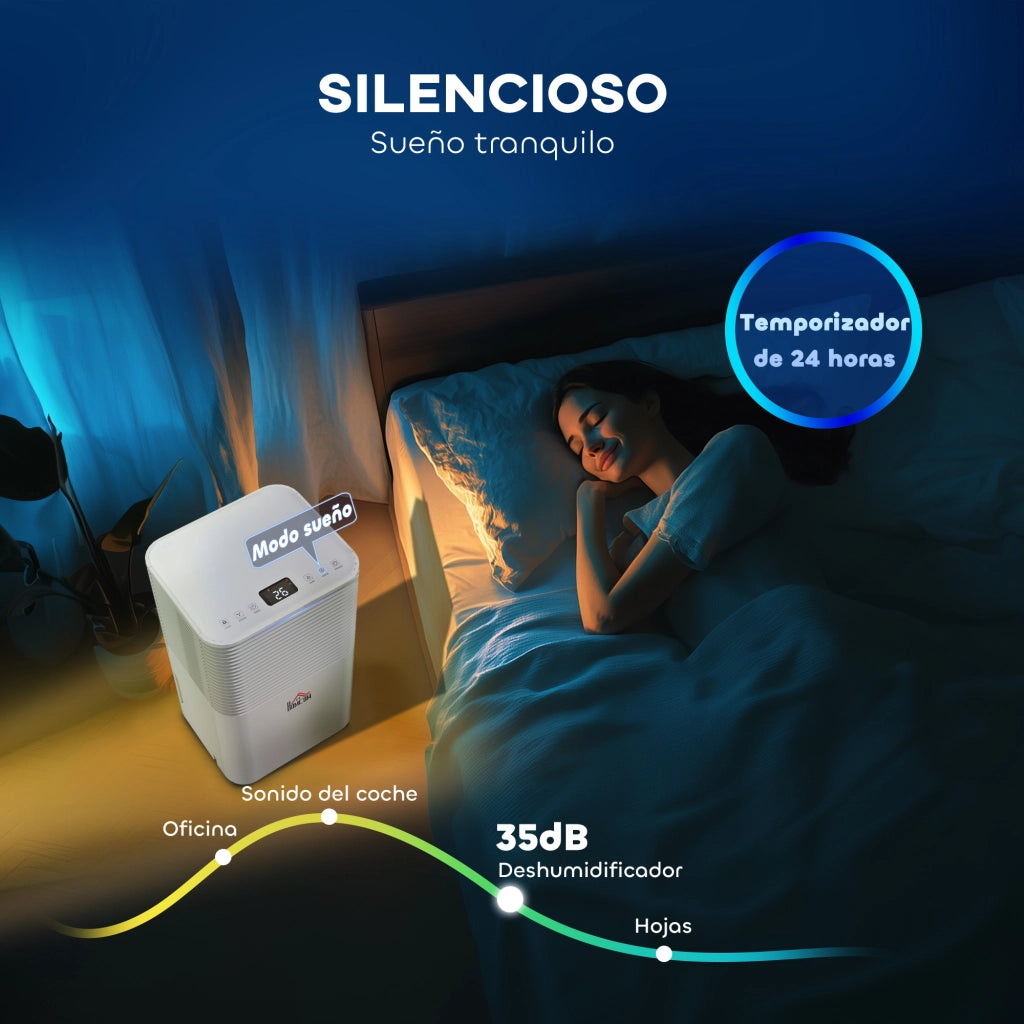 Deumidificatore 10L/giorno ¨C Xylo ¨C Silenzioso 3 modalit¨¤ LED timer 24h blocco bambini drenaggio continuo bianco