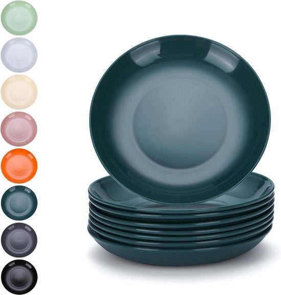 Set di Piatti in Plastica da 8 Pezzi 16cm Resistenti al Colpo e Riciclabili per Tutti gli Usi e per Tutte le Età Sicuri al Microonde Liberi da BPA Sicuri in Lavastoviglie - Verde Scuro