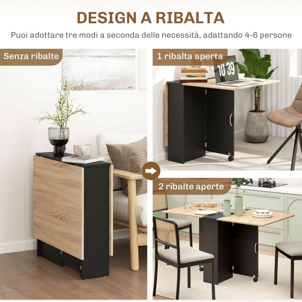 Tavolo Pieghevole per Pranzo con Ruote ¨C zephmum ¨C Rovere e Nero 140x75x74cm