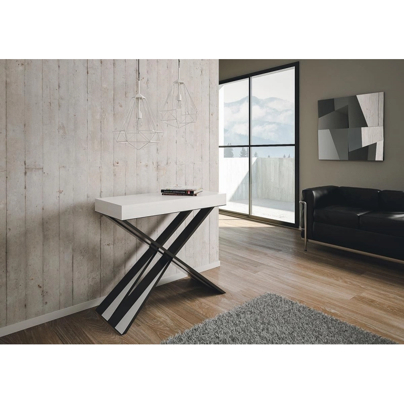 Consolle allungabile 90x40/196 cm Diago Small telaio Antracite - Bianco Frassino