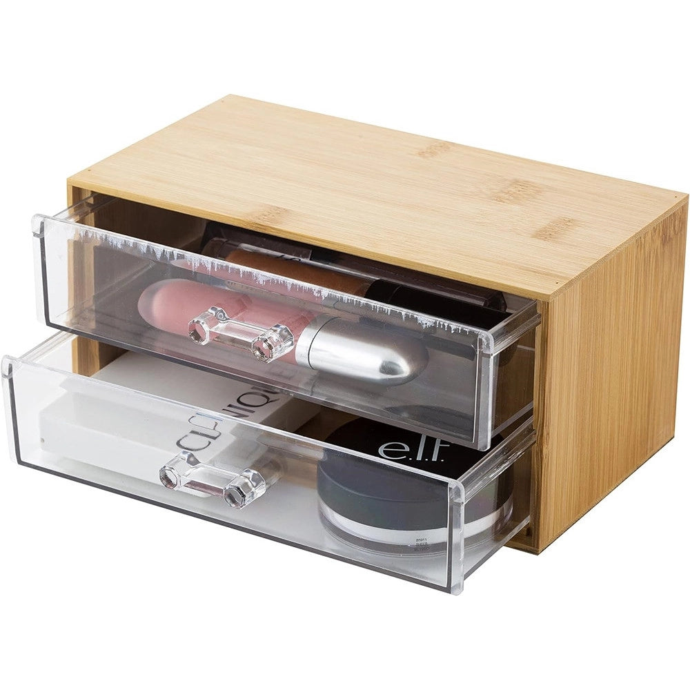 Trade Shop - Porta Gioielli Cosmetici Con 2 Cassetti Organizzatore Casa In Legno 19x11.7x9.6 Cm 10829 -