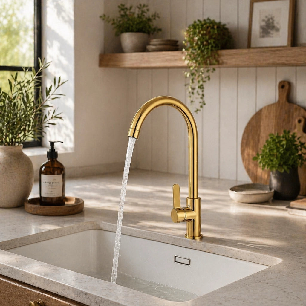 Rubinetto Cucina Oro Satinato Canna Alta Girevole Miscelatore Lavello 94025