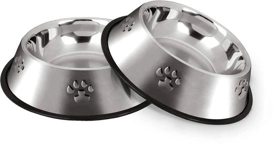 Bacini per cibo e acqua in acciaio inossidabile - Bacini per cani con base antiscivolo - 26 cm - Adatti per cani grandi e di taglia media - 2 pezzi