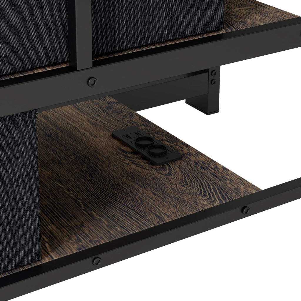 Letto a castello 140 x 200 cm in MDF e metallo con scala reversibile; LED e prese USB; nero