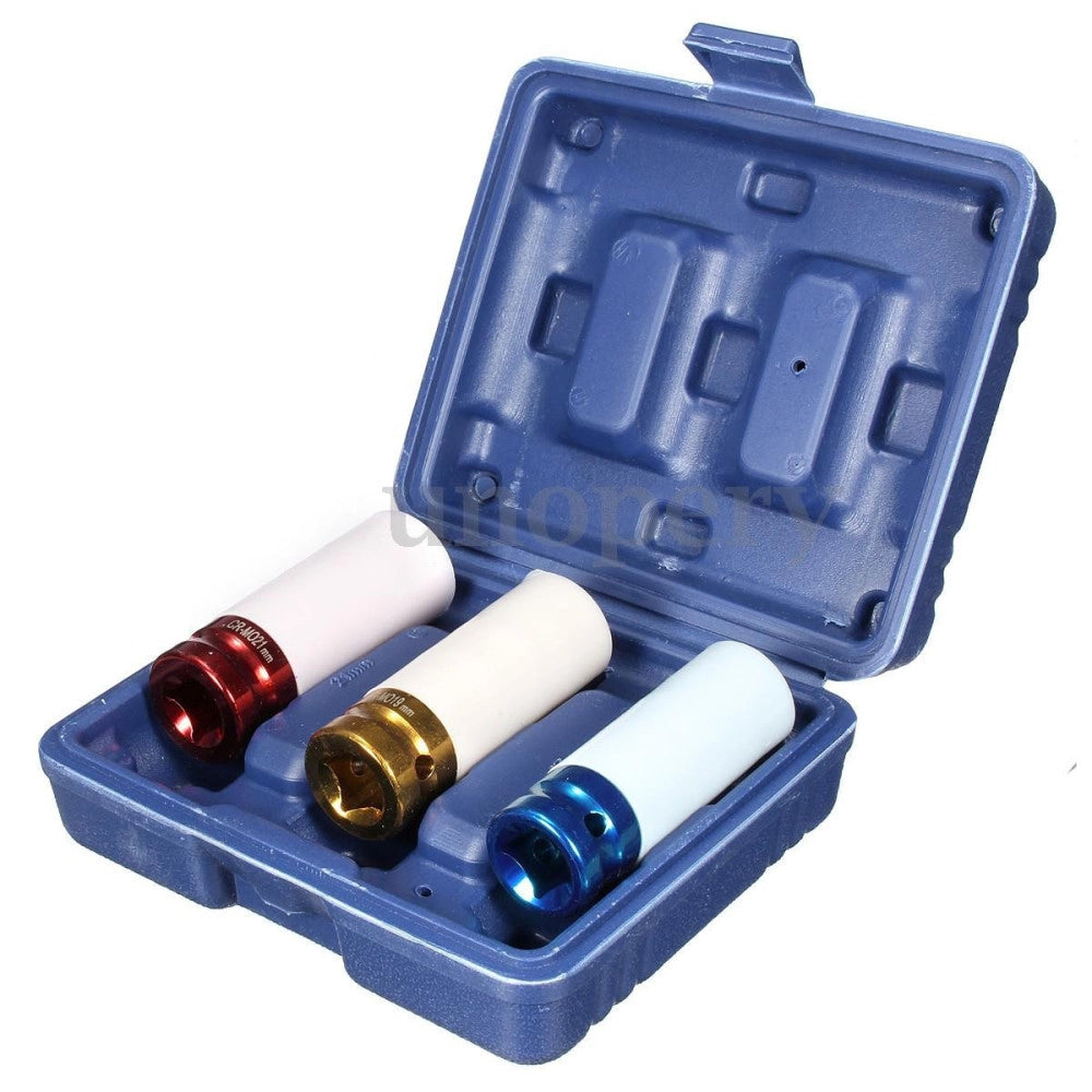 Trade Shop - Set 3 Chiavi A Bussola Per Dadi Cerchio Ruote Attacco 1/2" Rivestite 17 19 21 Mm -