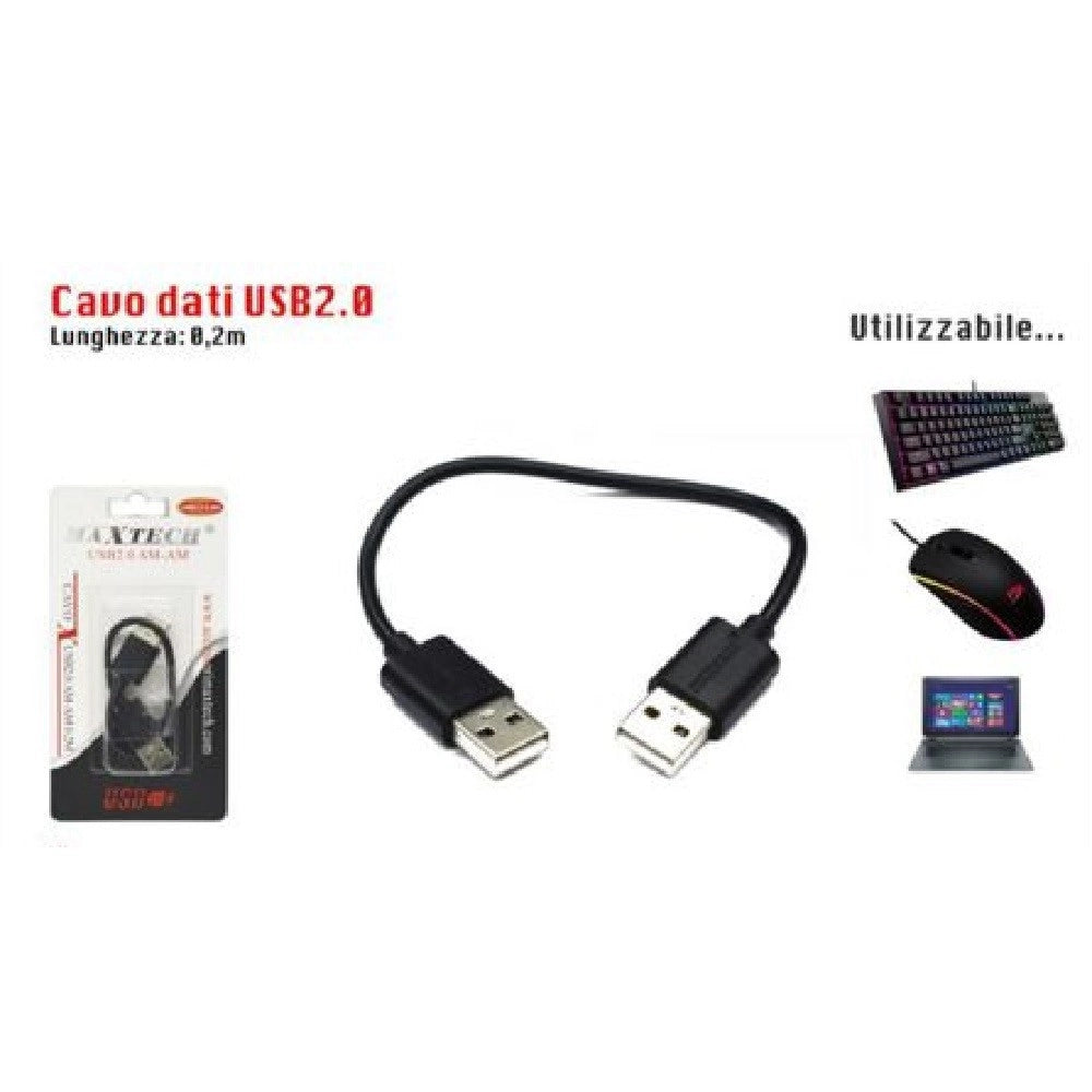 Trade Shop - Cavo Usb 2.0 Maschio-maschio Am-am Dati 0.2 Metri Maxtech Usb2.0-0.2m -