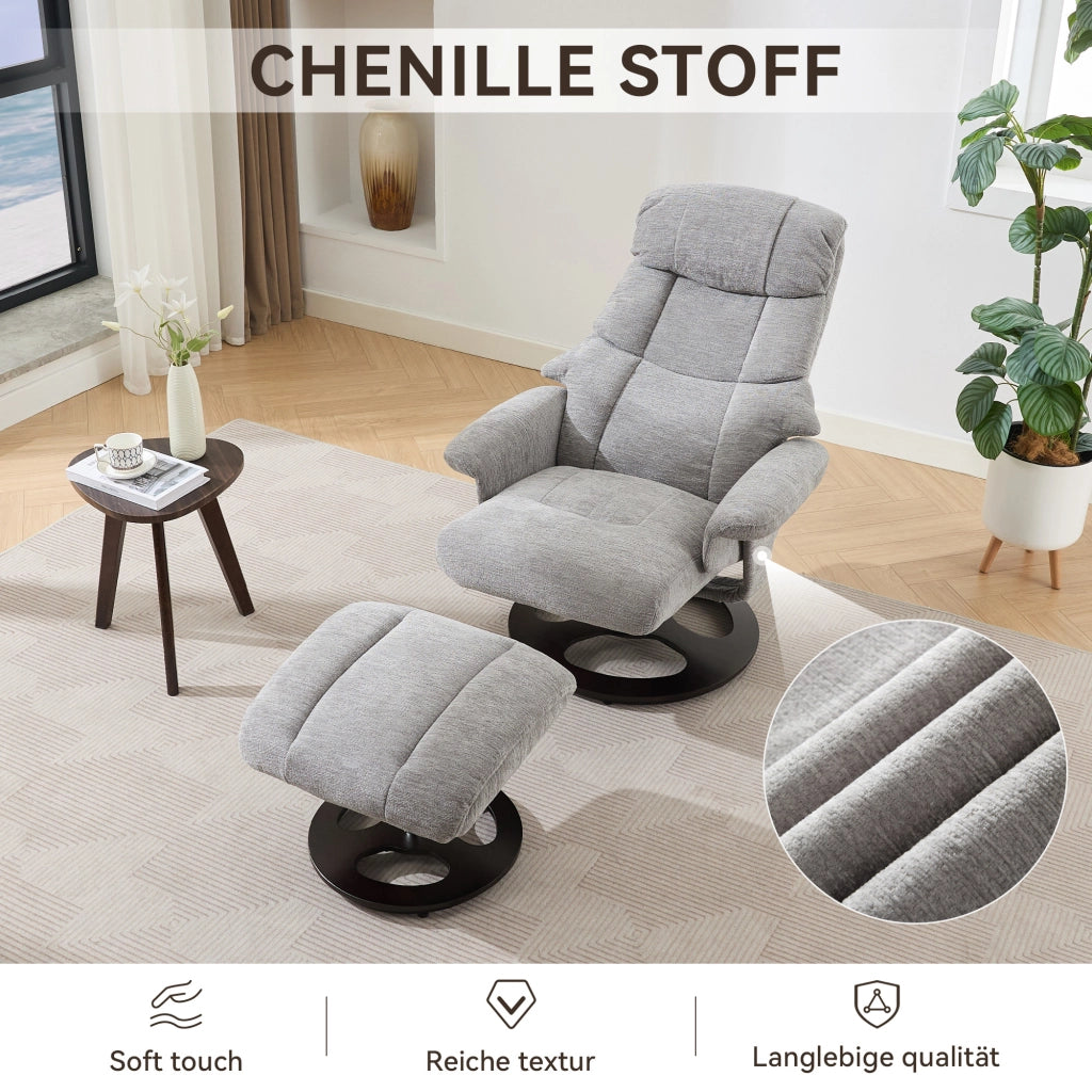 Poltrona massaggiante elettrica girevole 360° con riscaldamento, poggiapiedi, in Chenille Grigio