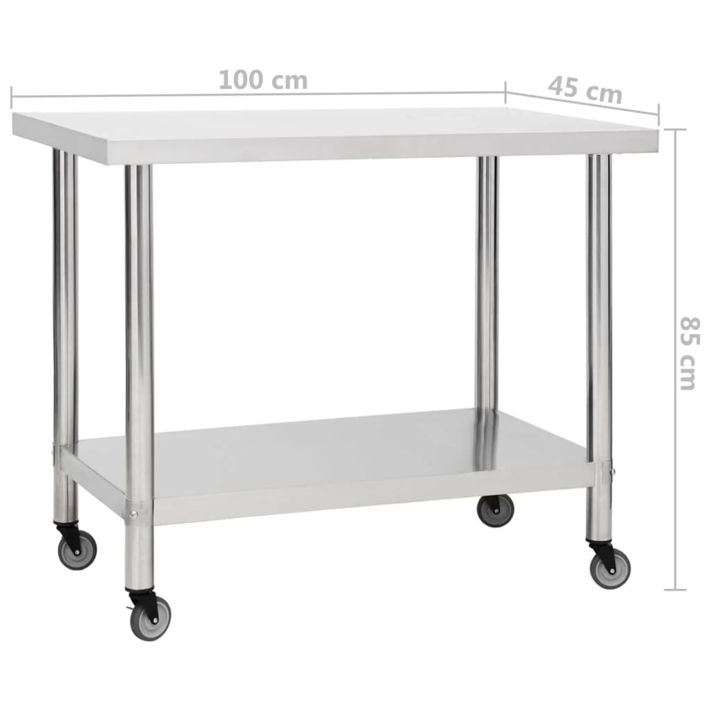 Tavolo da lavoro da cucina con ruote piano di lavoro gourmet spazio commerciale ristorante 100 x 45 x 85 cm acciaio inox 02_0001911
