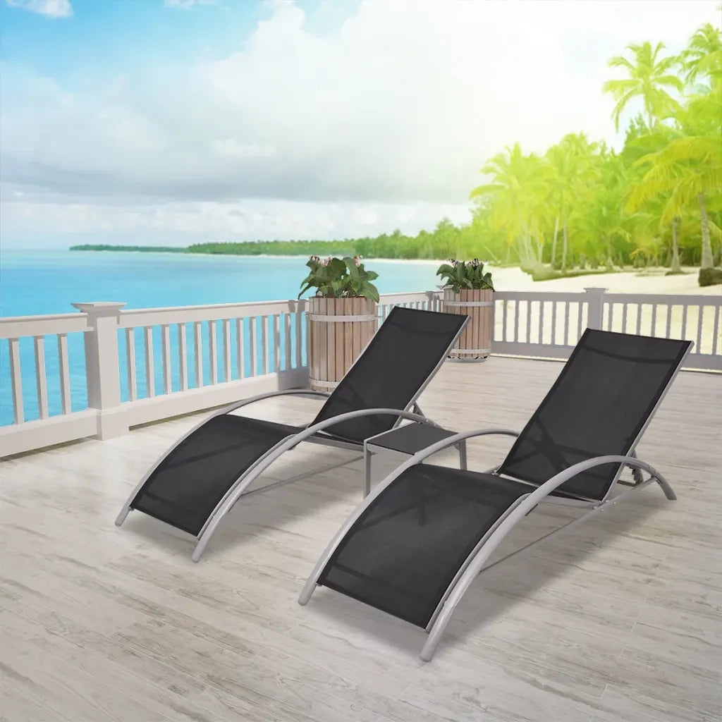 Lettini Prendisole con Tavolino in Alluminio Nero 42160