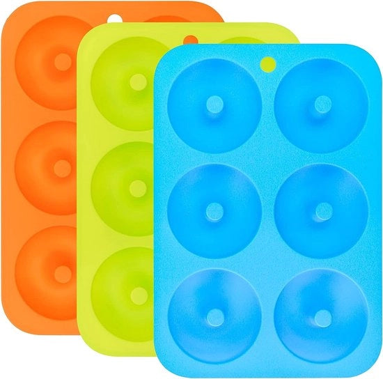 Forma di donut in silicone, confezione da 3 pezzi, donut maker, rivestimento antiscorrosione, 6 spazi interni, forma flessibile in silicone per la cottura di torte, donuts, cupcake, biscotti bagel