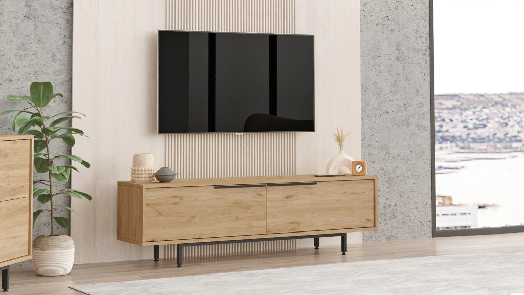 Porta TV in legno "Calvin" - 160 x 35 x 45 cm - Marrone