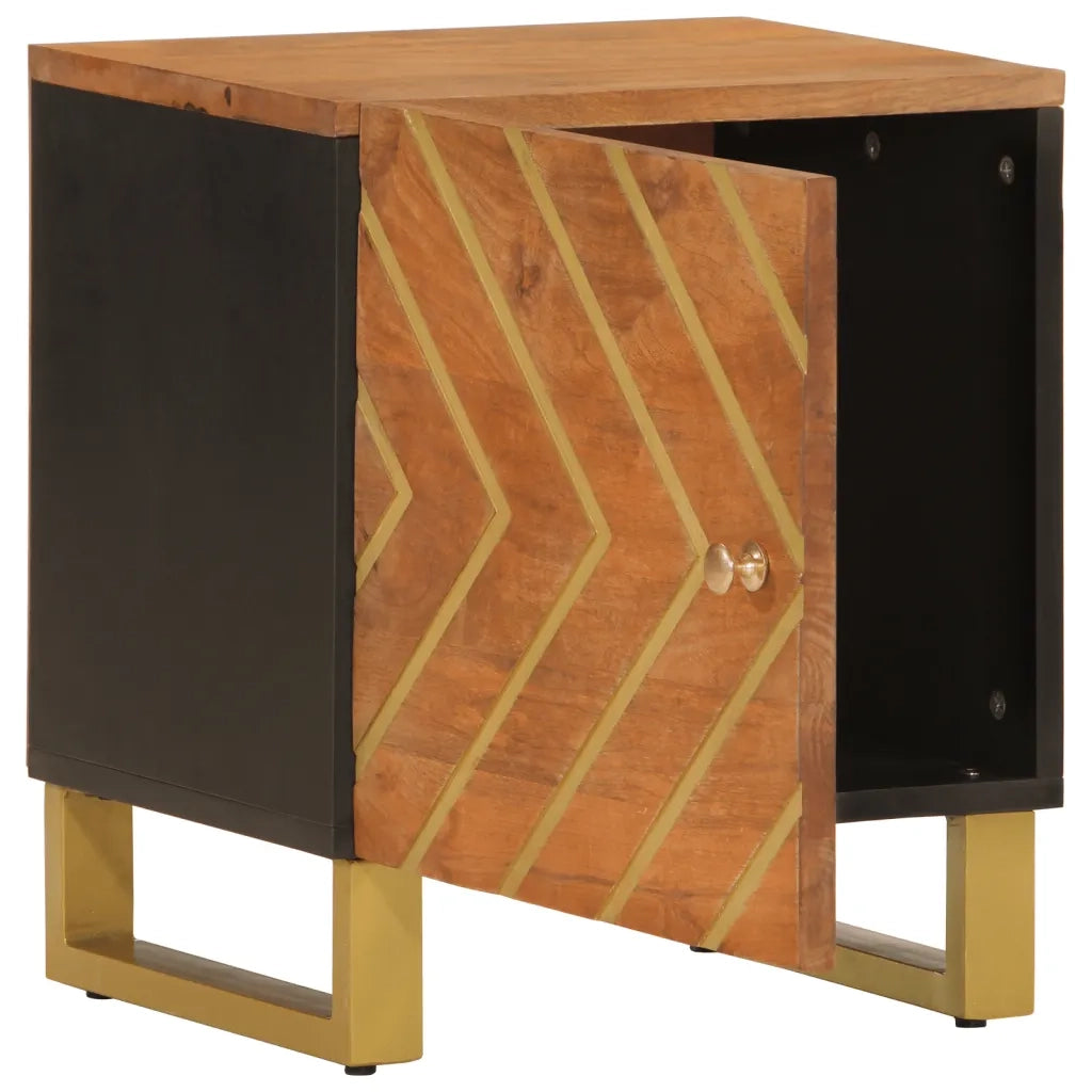 Comodino Marrone e Nero in Legno Massello di Mango 356779
