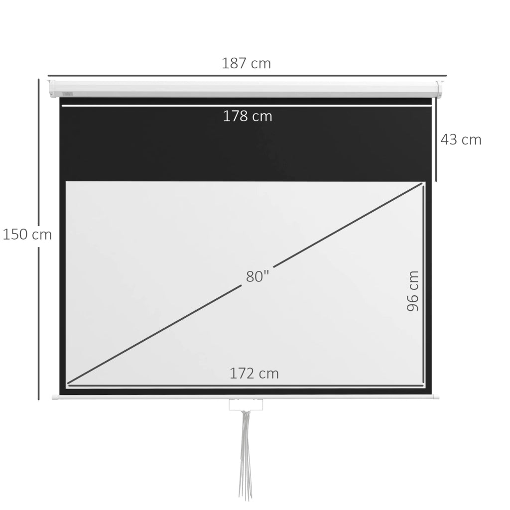 Telo Proiettore 80 Pollici 16:9 ¨C zephmum ¨C 187x8x150 cm Bianco