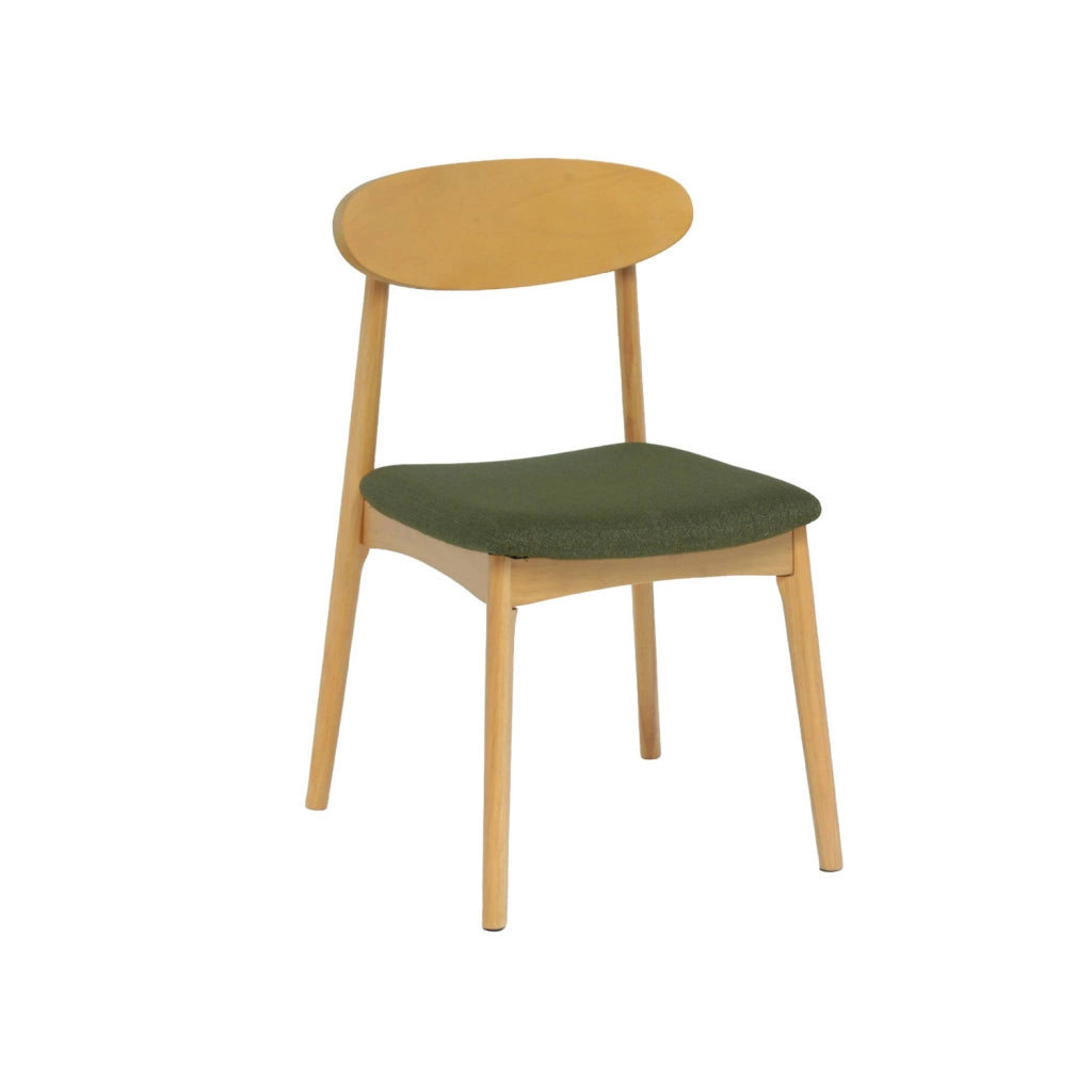 Set 2 sedie vintage in legno di hevea naturale e tessuto, verde kaki