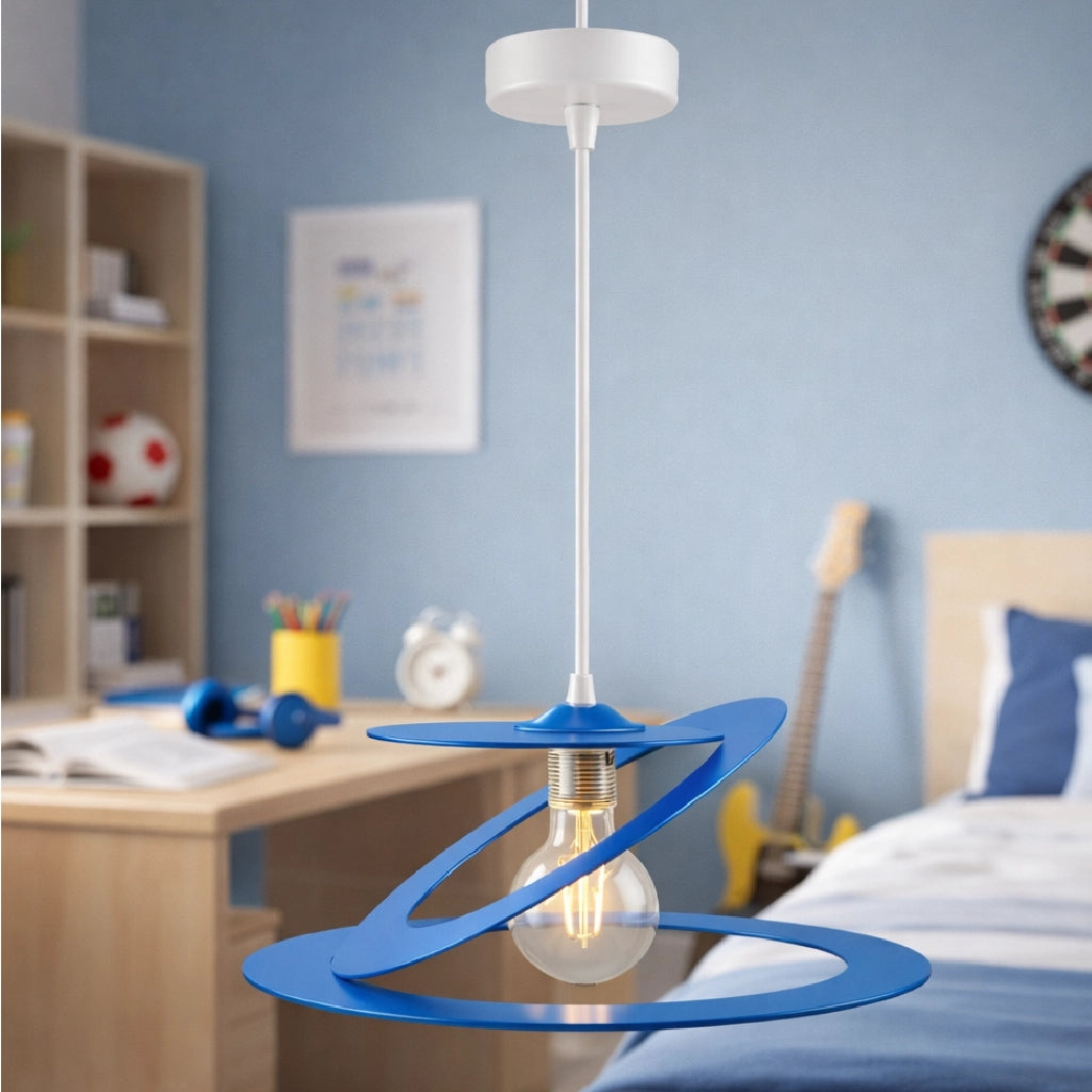Lampadario Sospensione Metallo Taglio Laser 40 cm 1 luce  E27 Azzurro