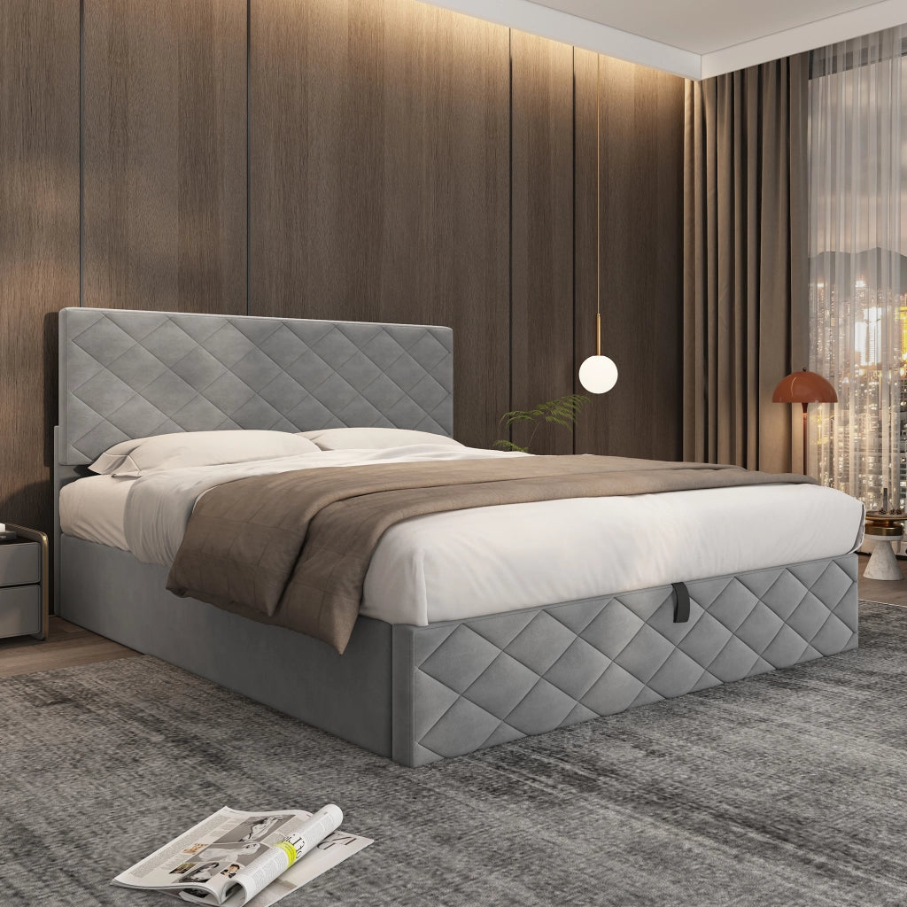 Letto imbottito idraulico 140x200 cm velluto grigio