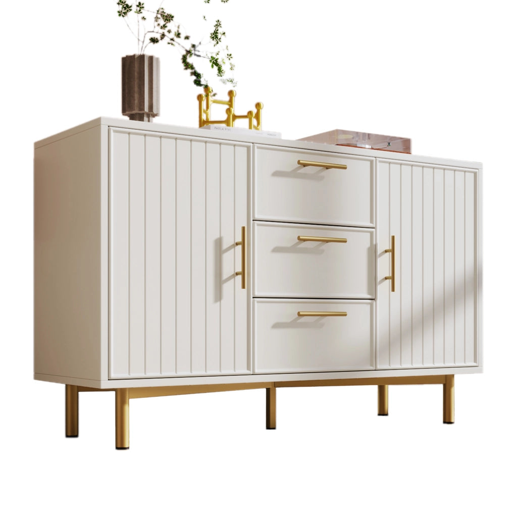 Cassettiera con 2 Ante e 3 Cassetti; Ripiano Regolabile; Stile Moderno; in Pannello Truciolare; Bianco; 120??40??75 cm